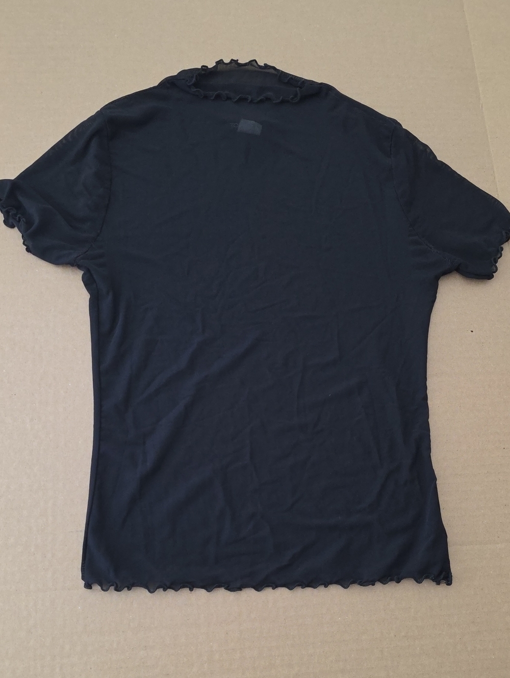 Women's Black Short Sleeve Ruffle-Edge Tee